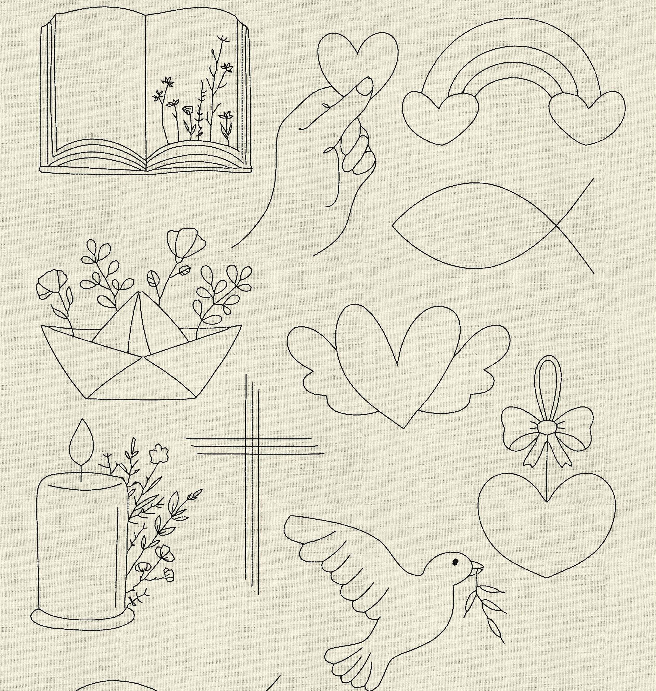 Stickdatei Taufe Kommunion Hochzeit Line Art Doodle Set 951 - Sewando