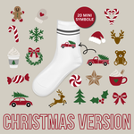 20 weihnachtliche Mini-Symbole als SVG Plotterdatei mit Lebkuchenmann, Zuckerstangen, Rentier, Weihnachtsbaum, Schneeflocke und weiteren Weihnachtsmotiven für Socken und DIY-Projekte.