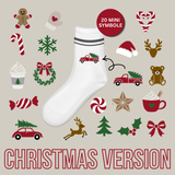 20 weihnachtliche Mini-Symbole als SVG Plotterdatei mit Lebkuchenmann, Zuckerstangen, Rentier, Weihnachtsbaum, Schneeflocke und weiteren Weihnachtsmotiven für Socken und DIY-Projekte.