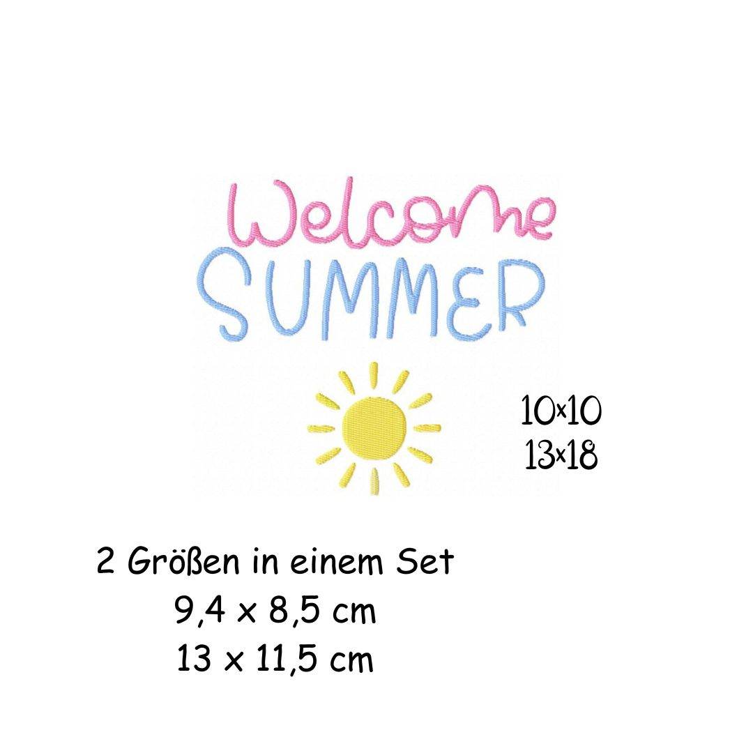 Stickdatei Welcome Summer 10x10 13x18 Applikation Willkommen Sommer Schrift sticken Sommerzeit - Sewando