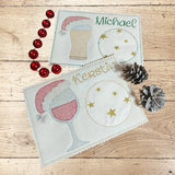 Stickdatei Mug Rug Weinglas und Bierglas mit Mütze Weihnachten Set 25112