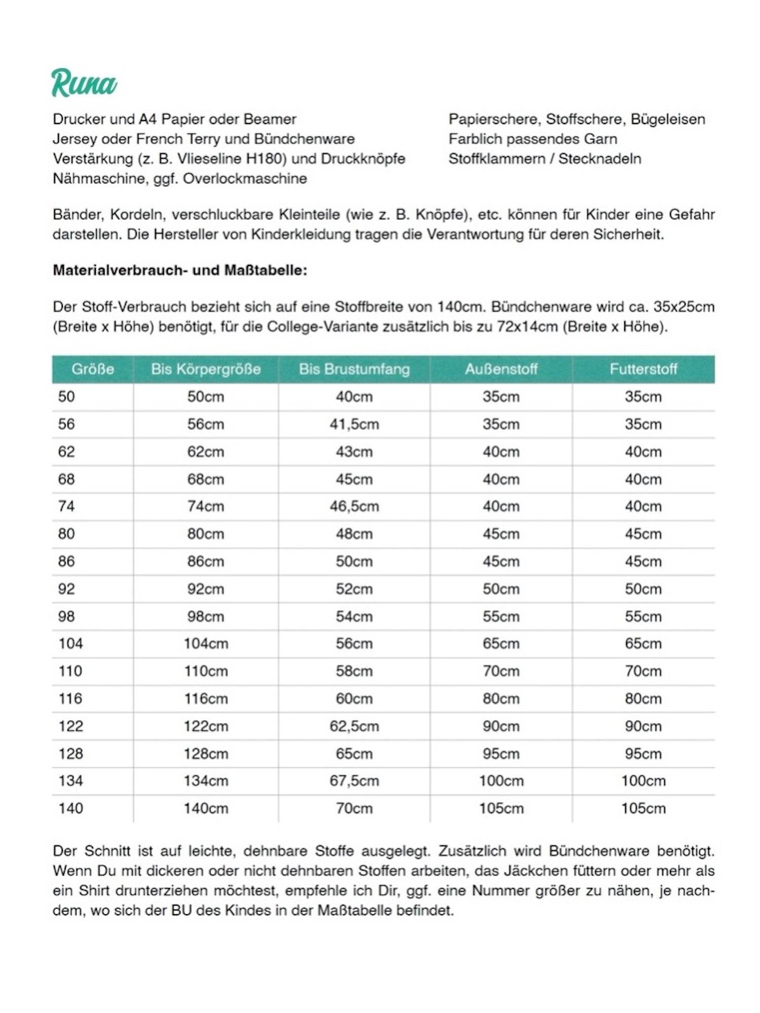 Schnittmuster Runas Jäckchen Collegejacke Gr. 50-98 - Sewando