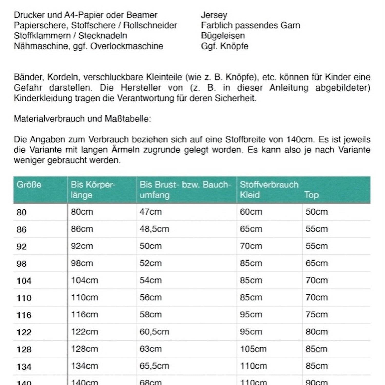 Schnittmuster Kleid / Tunika Raffsucht Gr. 80-140 - Sewando