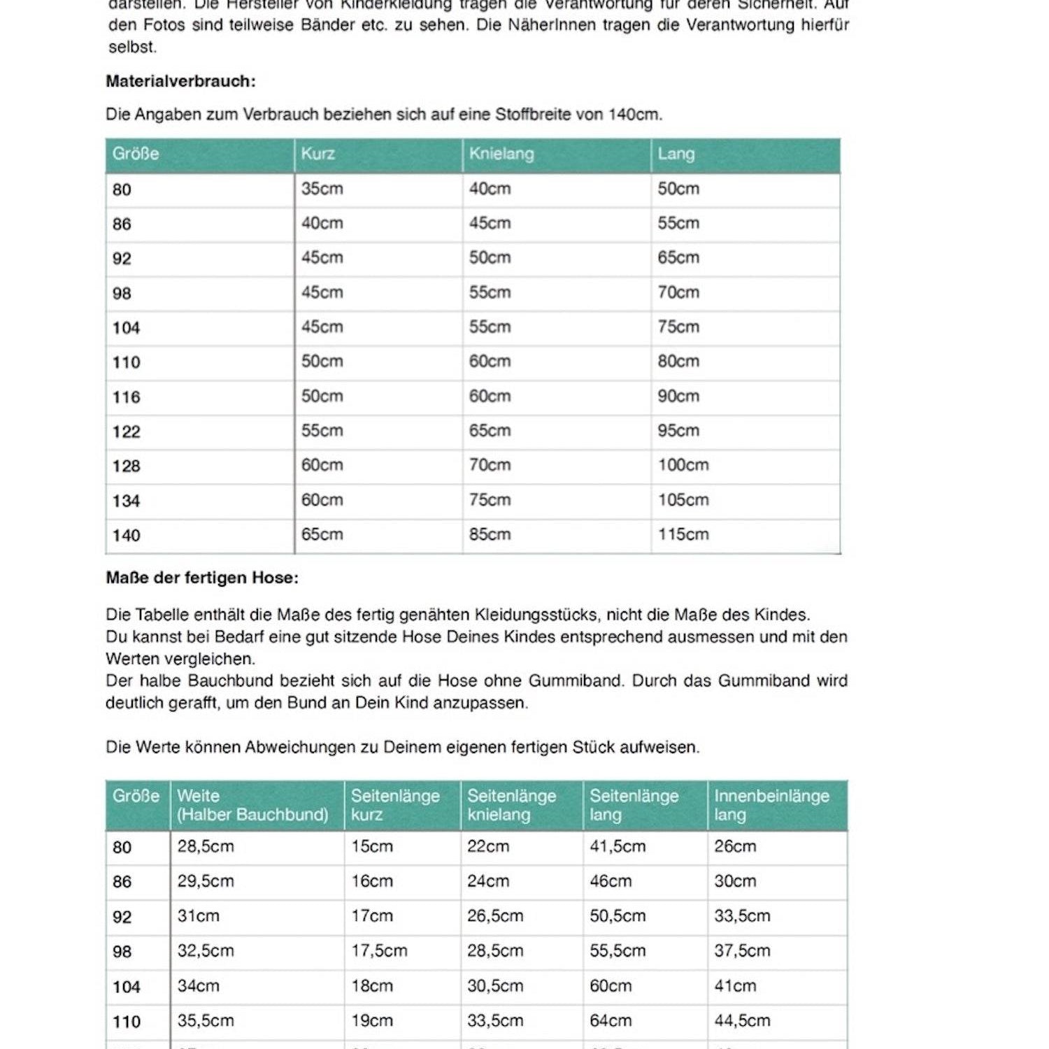 Schnittmuster Hose Au Backe Gr. 104-140 (ohne Windel) - Sewando