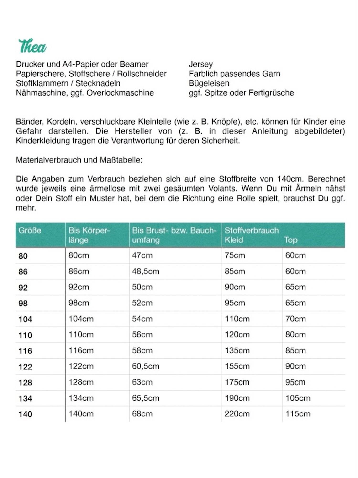 Schnittmuster Kleid und Top Thea Gr. 80-140 - Sewando