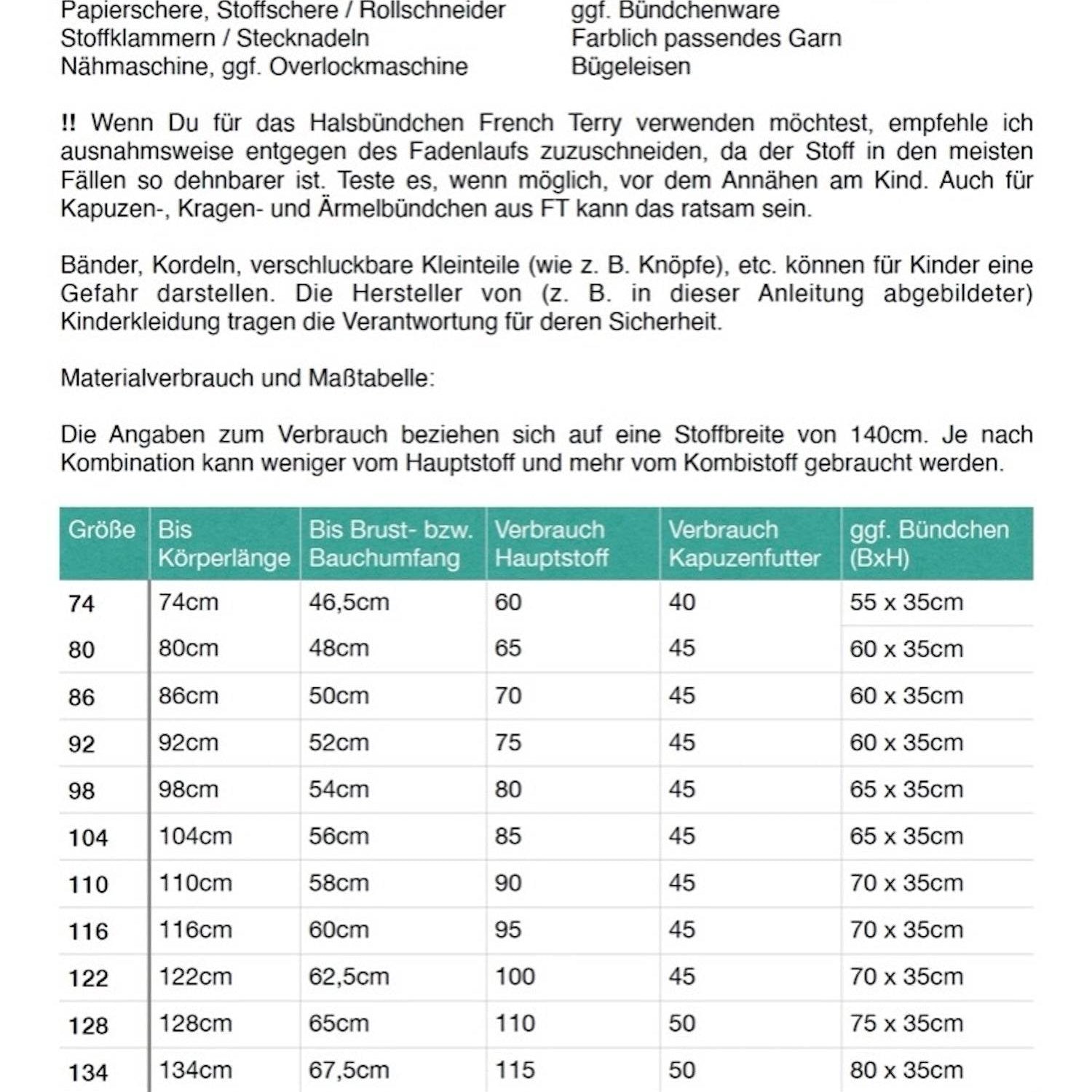 Schnittmuster Hoodie Schräger Vogel Gr. 74-140 - Sewando