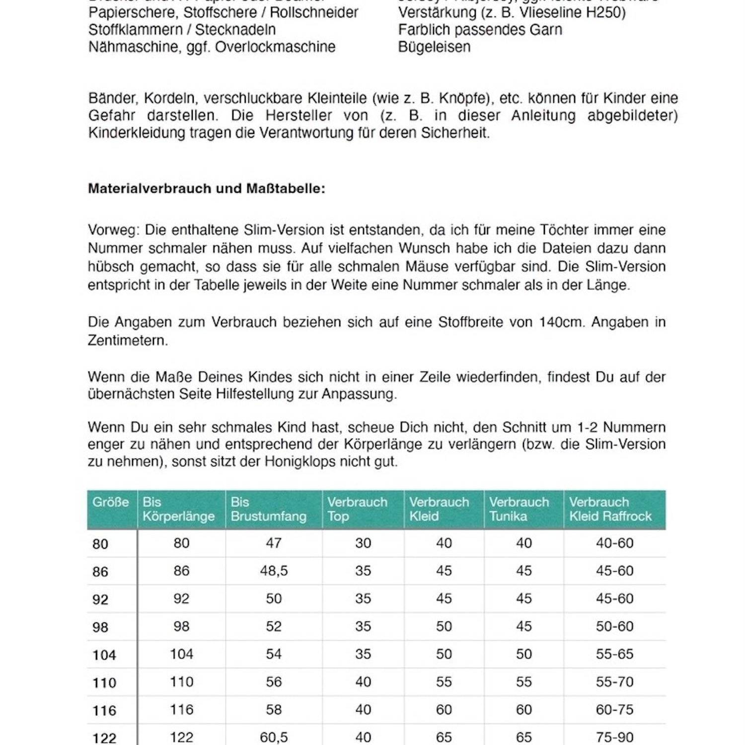 Schnittmuster Kleid und Top Honigklops Gr. 80-140 - Sewando