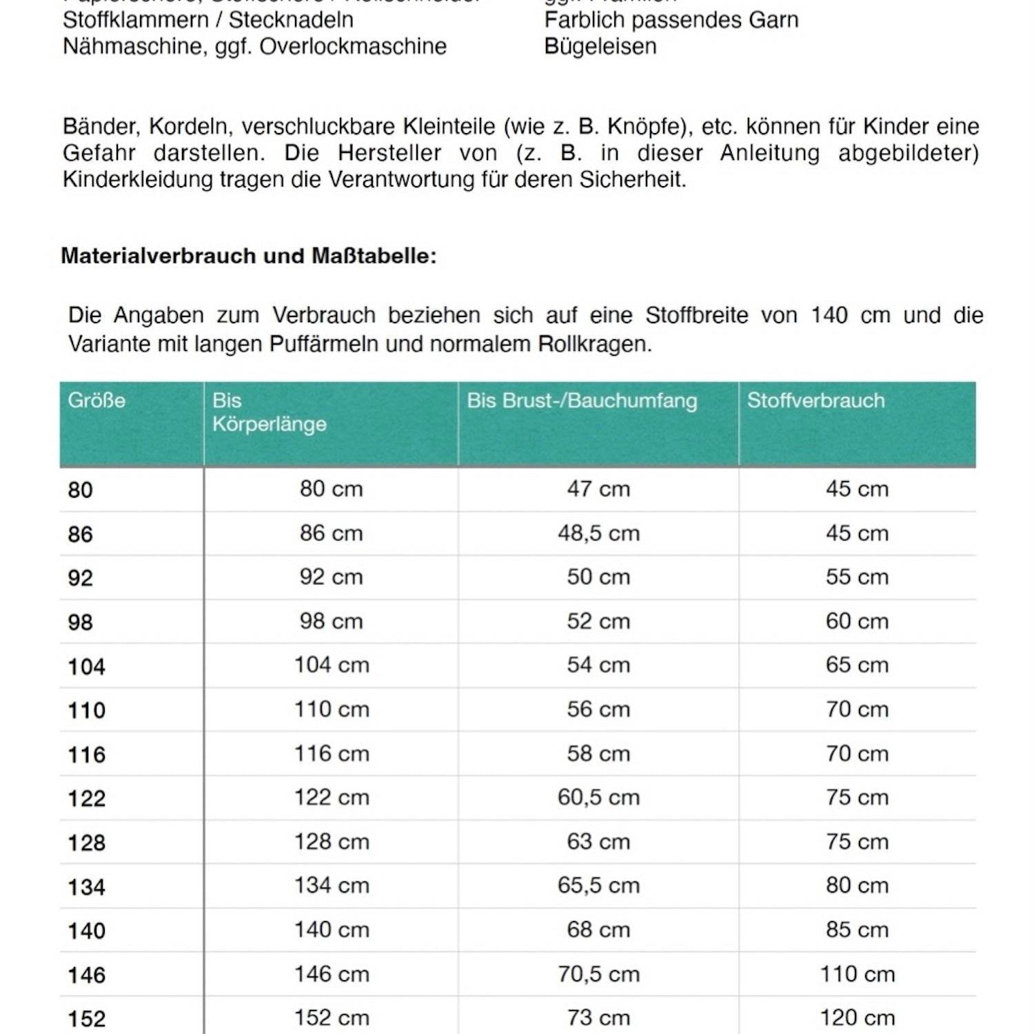 Schnittmuster Pulli / Rolli Rolliardina Gr. 80-152 - Sewando