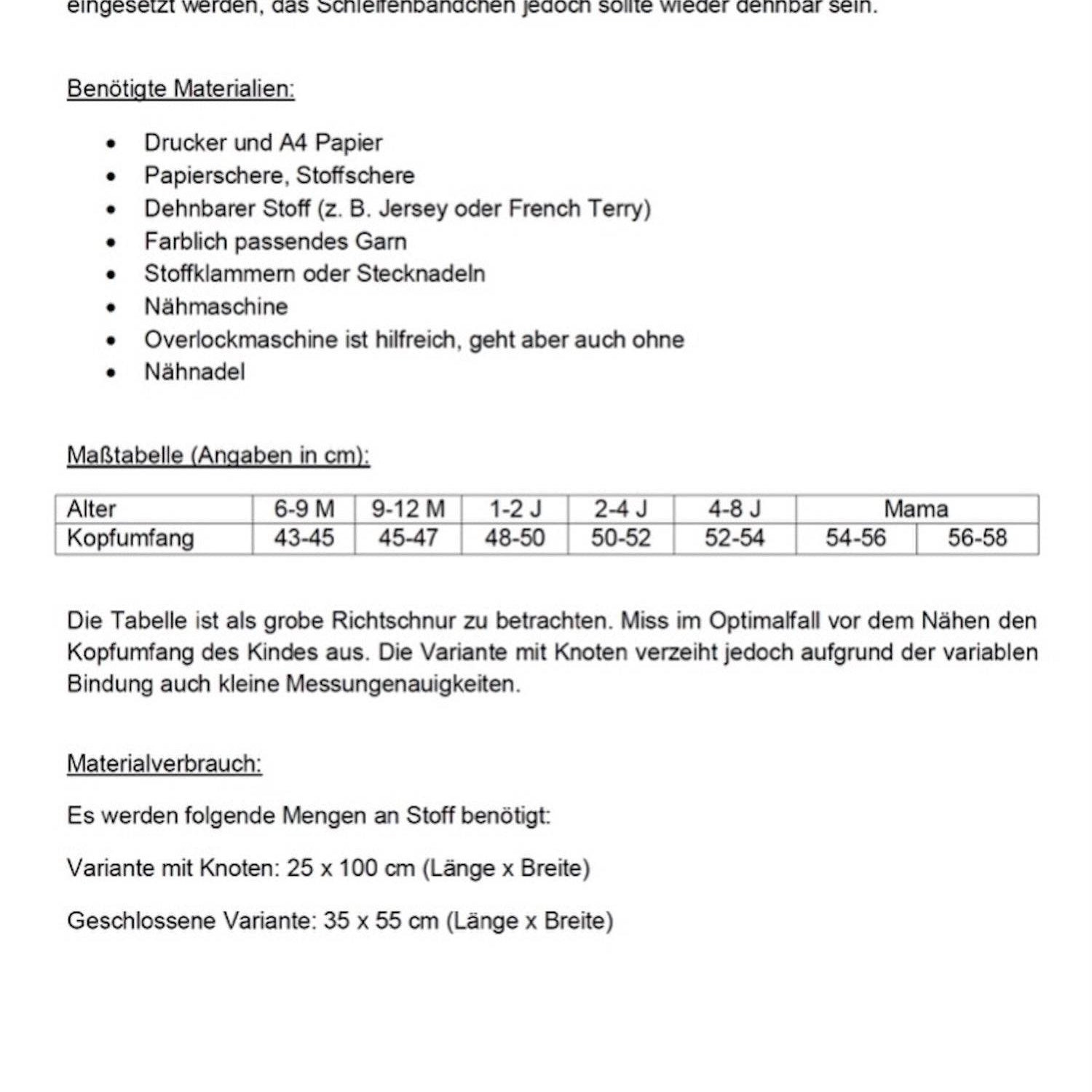 Schnittmuster Freebook Haarband Lea KU 43-58cm - Sewando