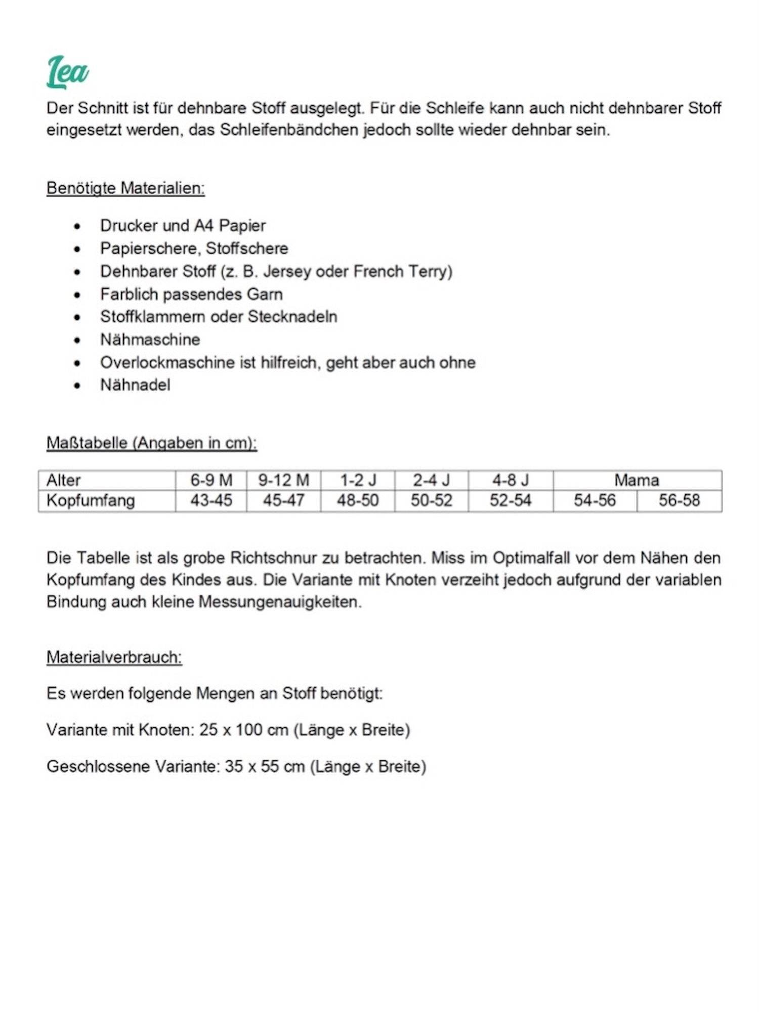 Schnittmuster Freebook Haarband Lea KU 43-58cm - Sewando