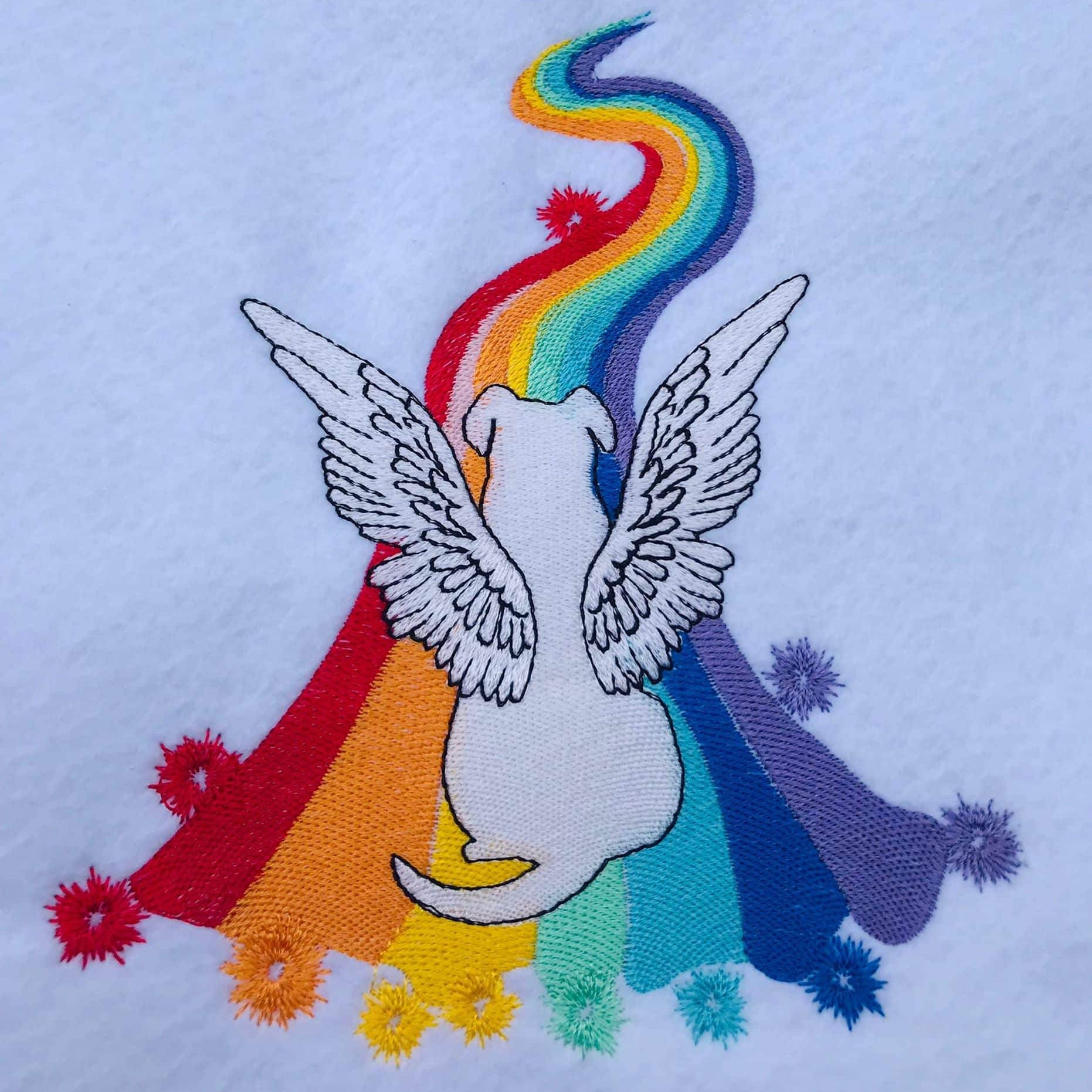 Hund mit Regenbogen Stickdatei – Erinnerung an deinen treuen Begleiter - Sewando