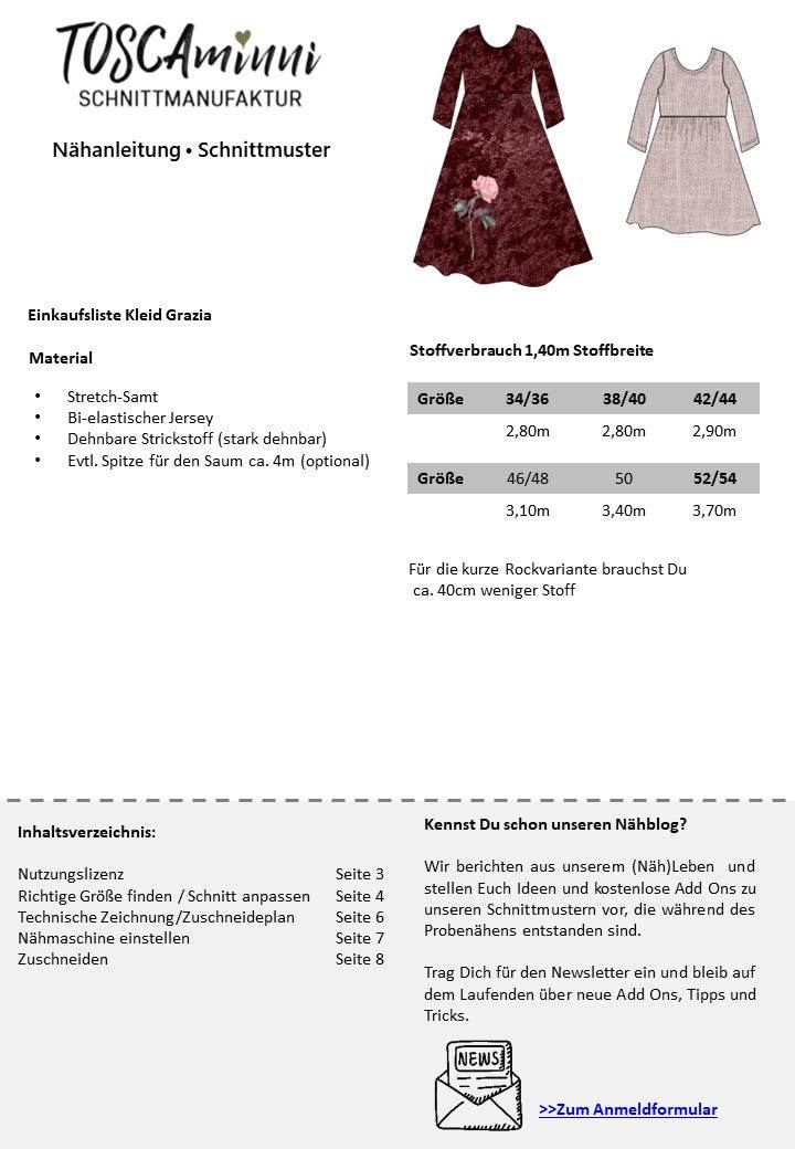 Schnittmuster Damen Kleid Grazia Gr. 34-54 - Sewando