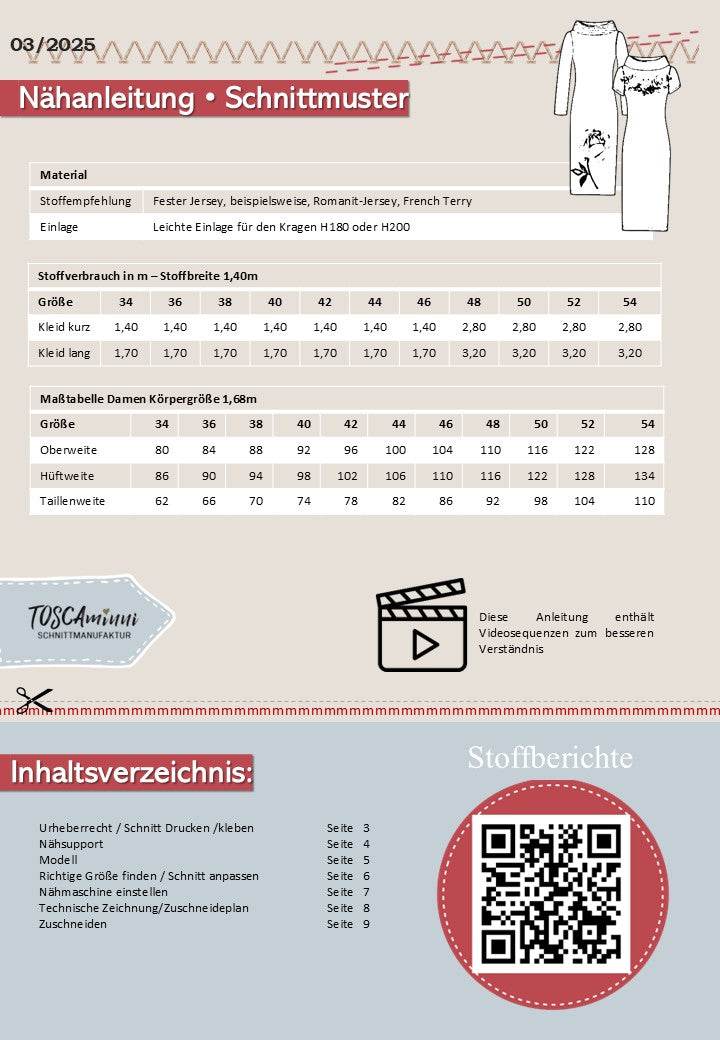 Schnittmuster Kleid Agda Gr. 34-54 | A4- /Großformat-Datei - Sewando