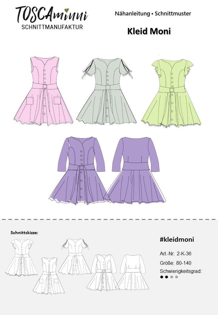 Schnittmuster Kinder Kleid Moni | kurzarm | Flügelärmel | - Sewando