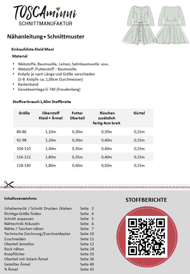 Schnittmuster Kinder Kleid Moni | kurzarm | Flügelärmel | - Sewando