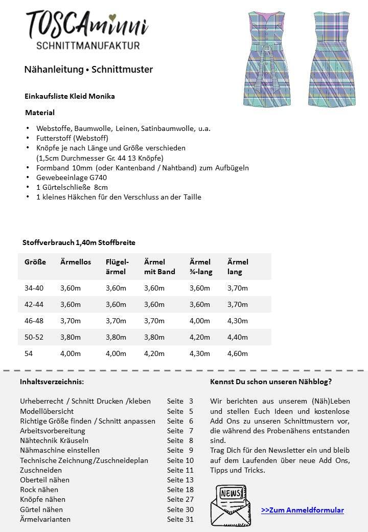 Schnittmuster Damen Kleid Monika Gr. 34-54 A4-/Großformat-Datei - Sewando