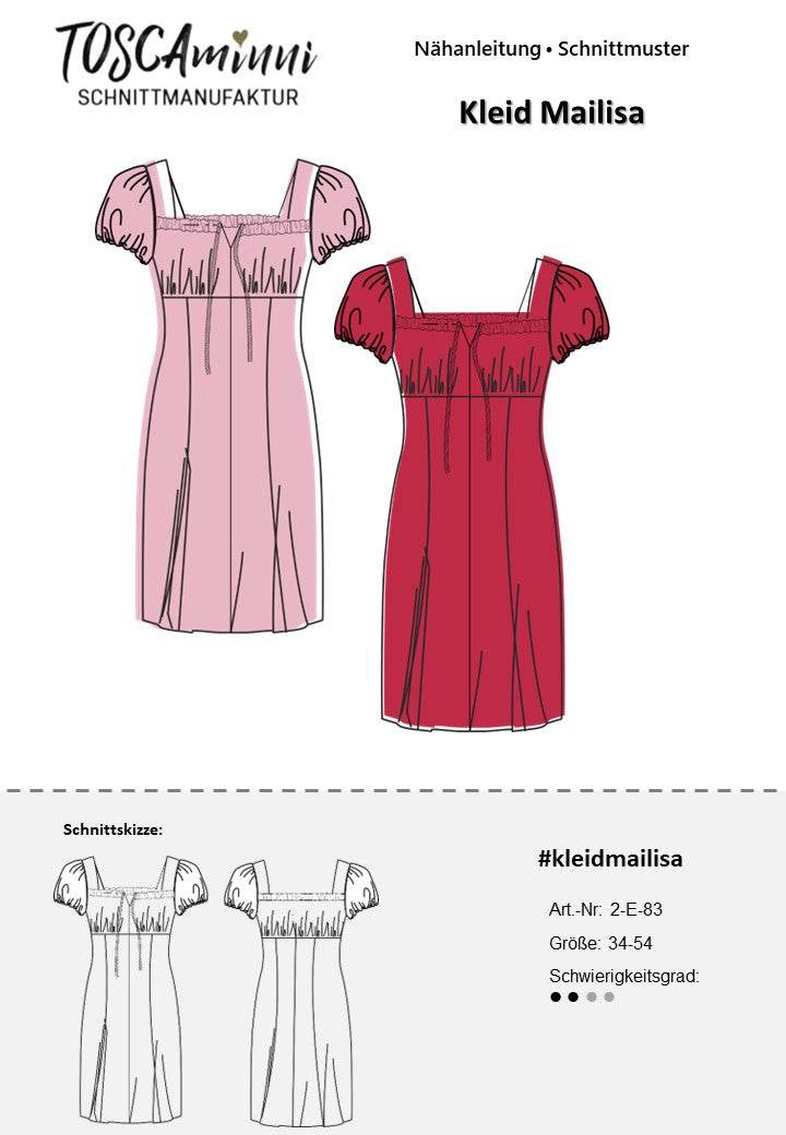 Schnittmuster Damen Kleid Mailisa Gr. 34-54 - A4-/Großformat-Datei - Sewando