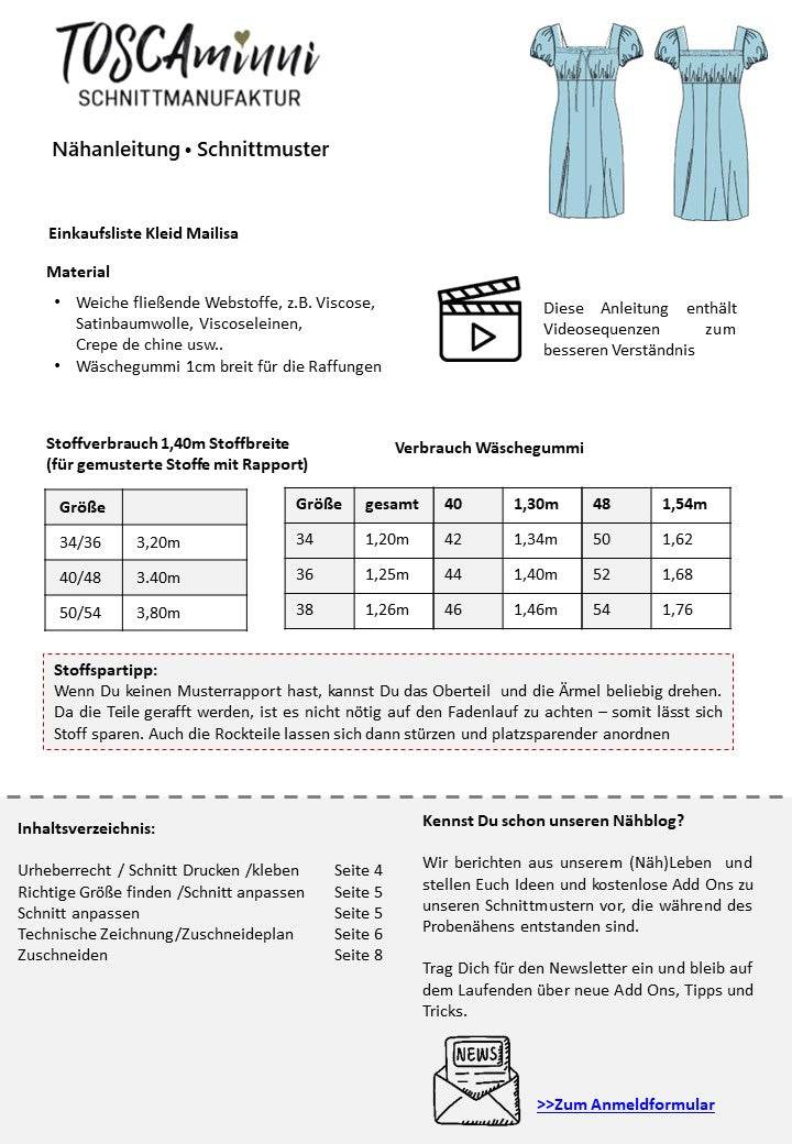 Schnittmuster Damen Kleid Mailisa Gr. 34-54 - A4-/Großformat-Datei - Sewando