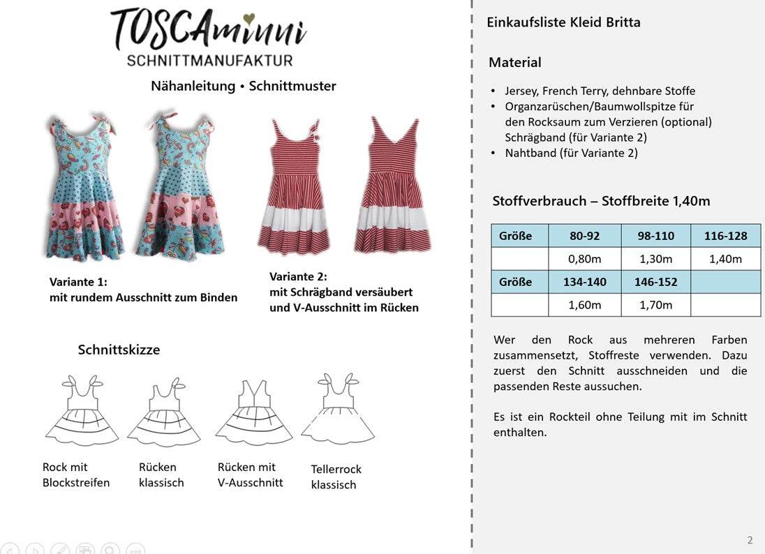 Schnittmuster Kinderkleid Britta Gr. 80-152 | A4-/A0-Datei - Sewando