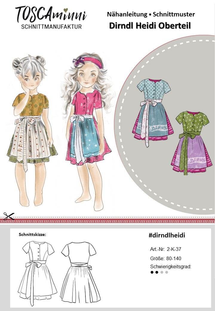Schnittmuster Kinderdirndl Heidi Gr. 80 -140 Beamerdatei - Sewando