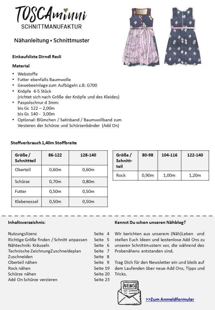Schnittmuster Kinderdirndl Resli Gr. 80-140 | A4-/A0-Datei - Sewando
