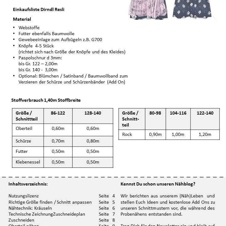 Schnittmuster Kinderdirndl Resli Gr. 80-140 | A4-/A0-Datei - Sewando
