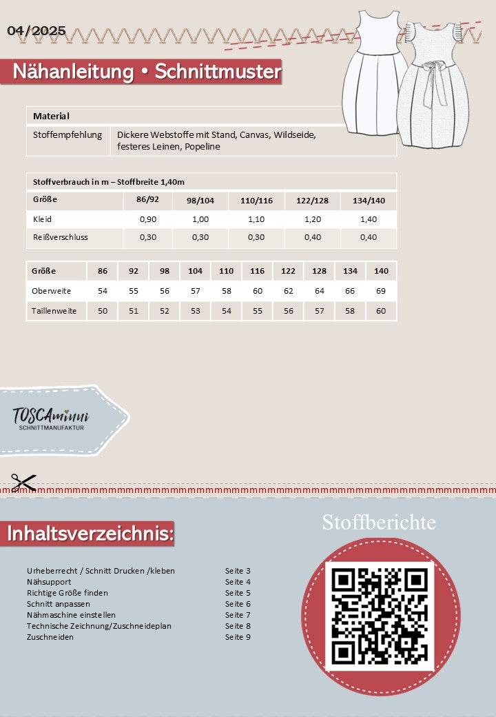 Schnittmuster Kinderkleid Sibilla Gr. 86-140 - Sewando