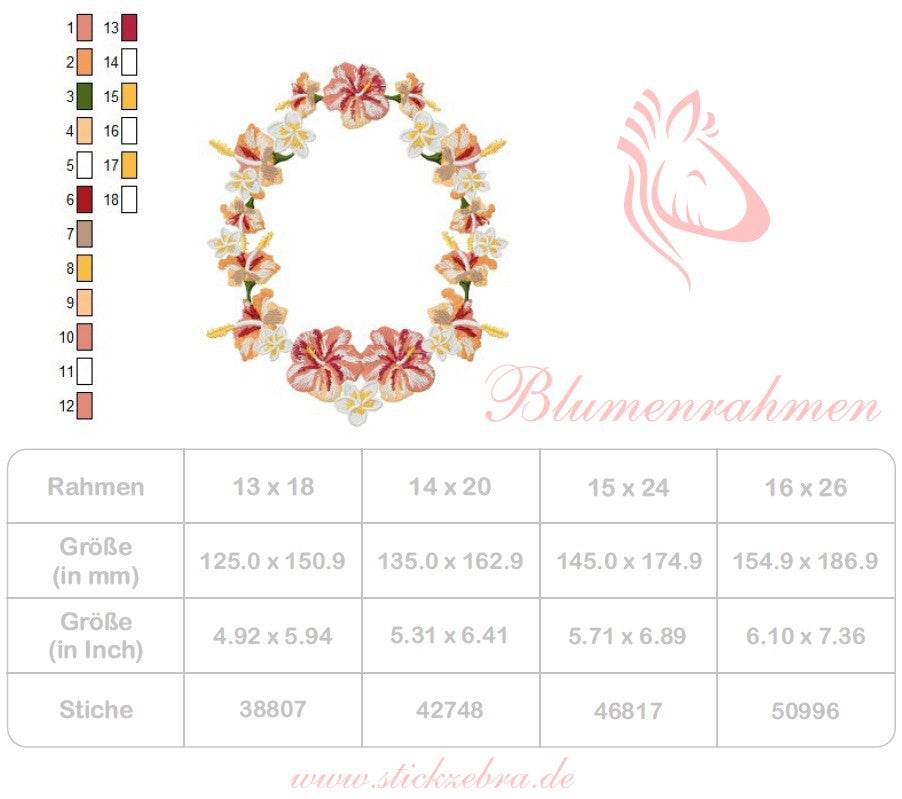 Blumenrahmen Stickdatei – Tropisches Blumenmotiv als verspielter Rahmen - Sewando