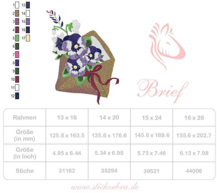 Blumenbrief Stickdatei – Romantisches Umschlag-Motiv mit Blüten - Sewando