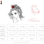Doodle Frau „Selene“ Stickdatei – geheimnisvolle Schönheit mit Rosenkranz im Haar für deine Stickmaschine - Sewando
