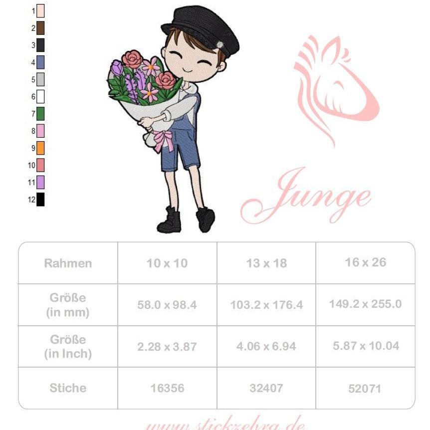 Junge Stickdatei – mit einem Blumenstrauß voller Liebe für deine Stickmaschine - Sewando
