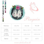 Pinguin mit Blumen Stickdatei – fröhliches Motiv für Kinderkleidung & Geschenke - Sewando