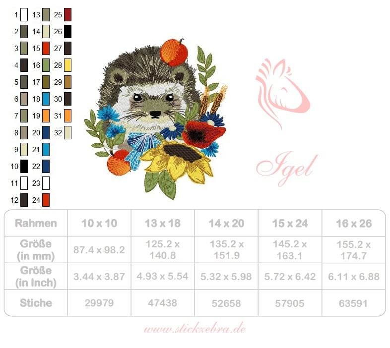 Igel Stickdatei – herbstliches Tiermotiv für Deko & Geschenke - Sewando
