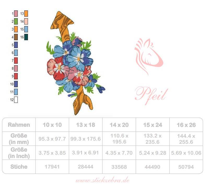 Pfeil Stickdatei – florales Motiv für kreative Akzente - Sewando