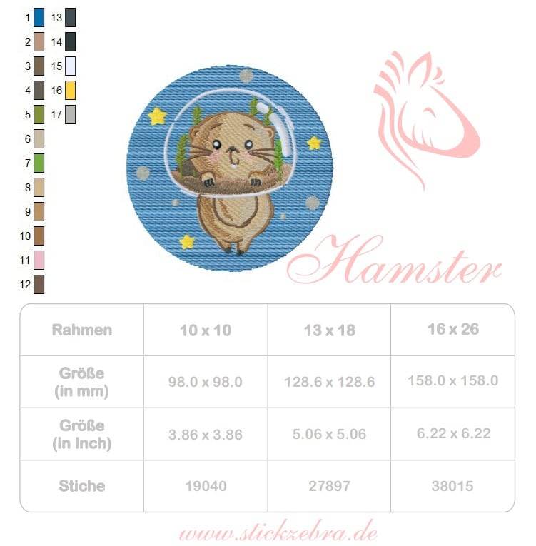 Stickdatei Weltraum-Hamster – niedliches Astronauten-Motiv für Kinderprojekte - Sewando