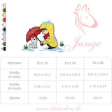 Stickdatei Junge mit Hund im Regen – liebevolles Motiv für Kinder und Tierfreunde - Sewando