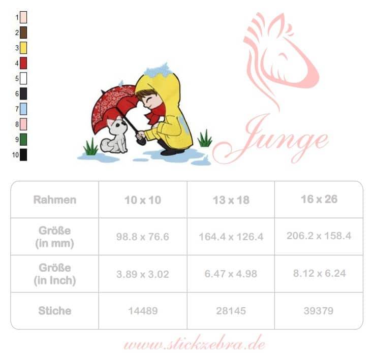 Stickdatei Junge mit Hund im Regen – liebevolles Motiv für Kinder und Tierfreunde - Sewando