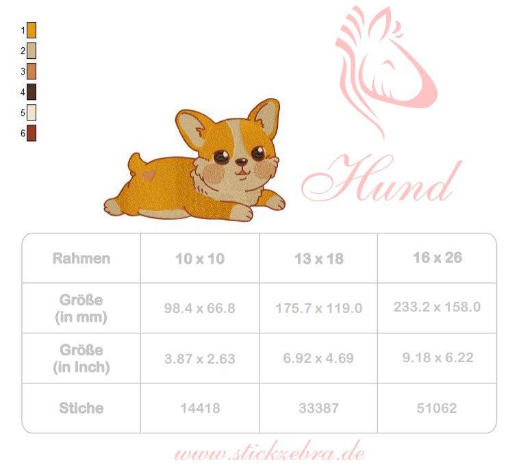 Stickdatei liegender Hund – niedlicher Corgi fürs Herz und kreative Projekte - Sewando