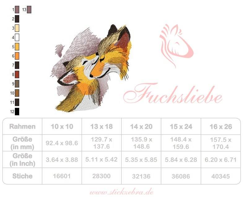 Fuchsliebe Stickdatei – romantisches Tiermotiv für Geschenke & Deko - Sewando