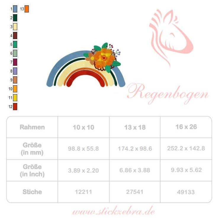 Regenbogen mit Blumen Stickdatei – modernes Motiv für kreative Deko & Geschenke - Sewando