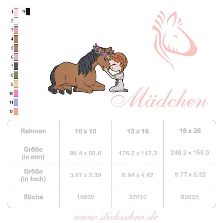 Mädchen mit Pony Stickdatei – liebevolles Motiv für Pferdefans & Geschenke - Sewando
