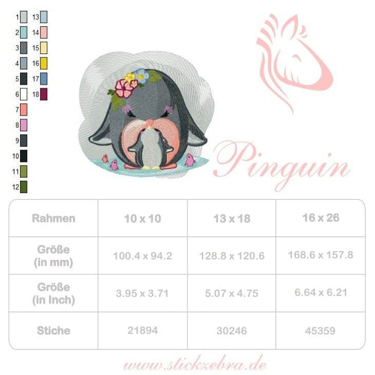 Pinguinmama mit Baby Stickdatei – liebevolles Motiv für Geschenke & Kinderzimmer - Sewando