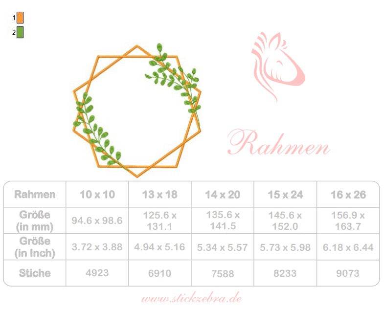Geometrischer Rahmen mit Blättern Stickdatei – modernes Motiv für kreative Verzierungen & Schriftzüge - Sewando