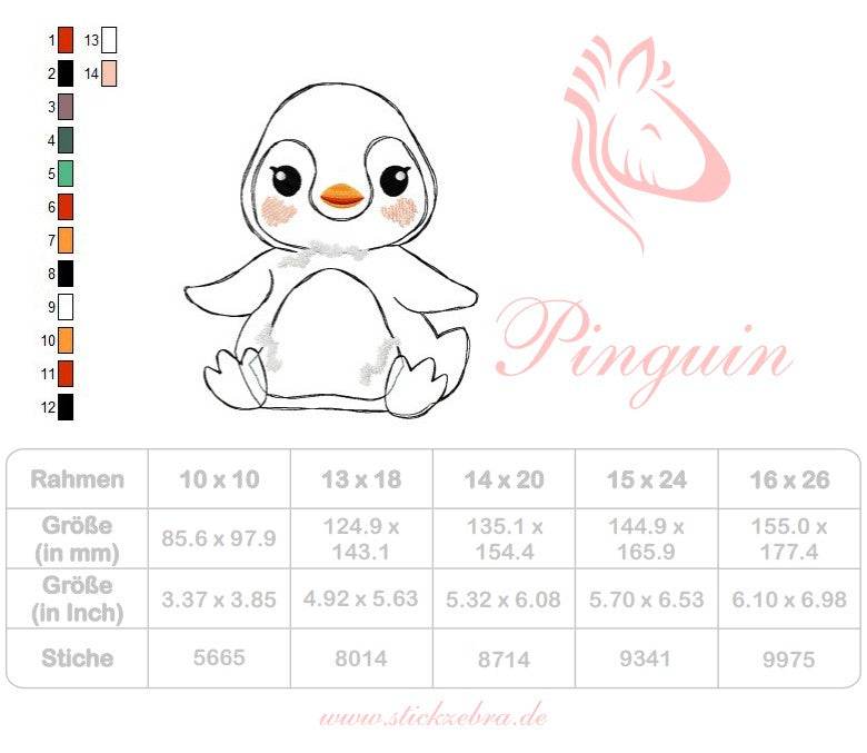 Pinguin Applikation Stickdatei – winterliches Motiv für Kinder & Geschenke - Sewando