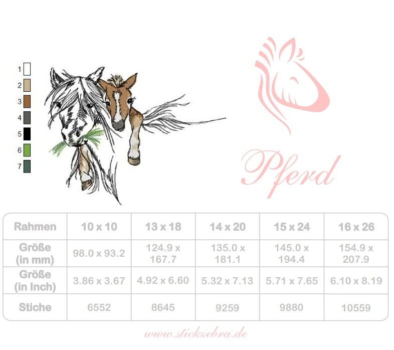 Pferdemama mit Fohlen Stickdatei – zartes Motiv für Naturfreunde & Pferdeliebhaber - Sewando