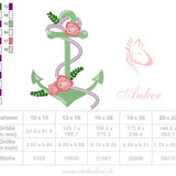 Anker Stickdatei – Maritimes Motiv mit Blumen und Seil - Sewando