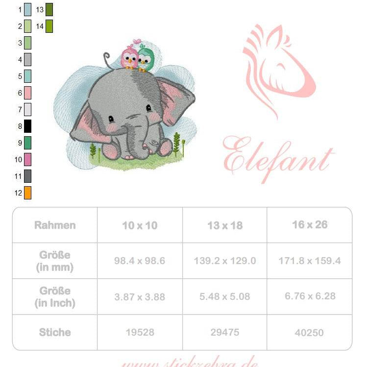 Elefant Stickdatei, süßes Kindermotiv für deine Stickmaschine - Sewando
