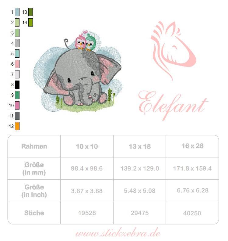 Elefant Stickdatei, süßes Kindermotiv für deine Stickmaschine - Sewando