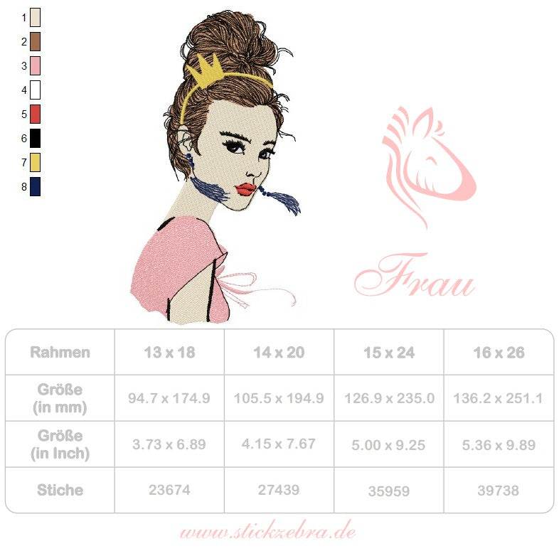 Frau mit Krone Stickdatei – royale Coolness trifft auf pinke Eleganz für deine Stickmaschine - Sewando