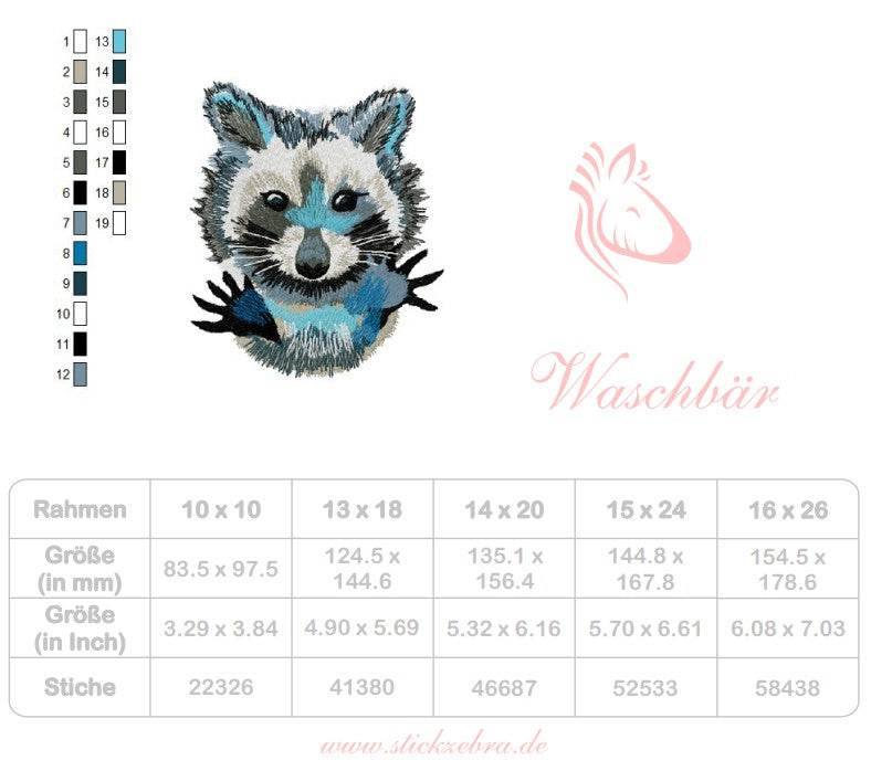 Waschbär Stickdatei – freches Tiermotiv für Kleidung & kreative Geschenkideen - Sewando